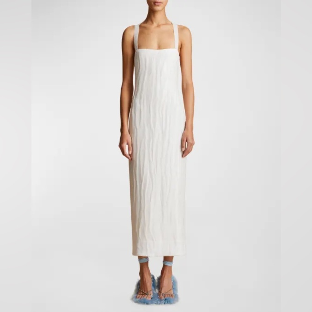 KHAITE Fabia midi dress with open back— beautiful woven fabric